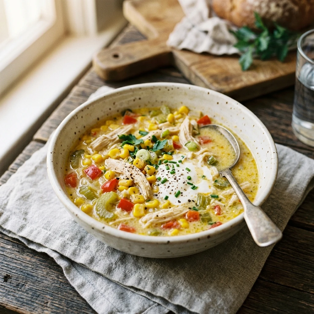 No Prep High Protein Chicken And Corn Soup Crockpot Under $20 Feeds A Crowd