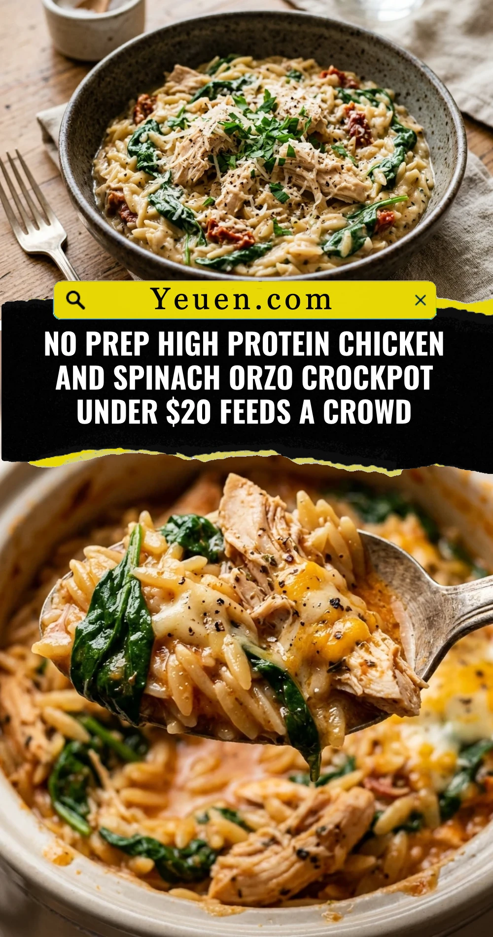 No Prep High Protein Chicken And Spinach Orzo Crockpot Under $20 Feeds A Crowd