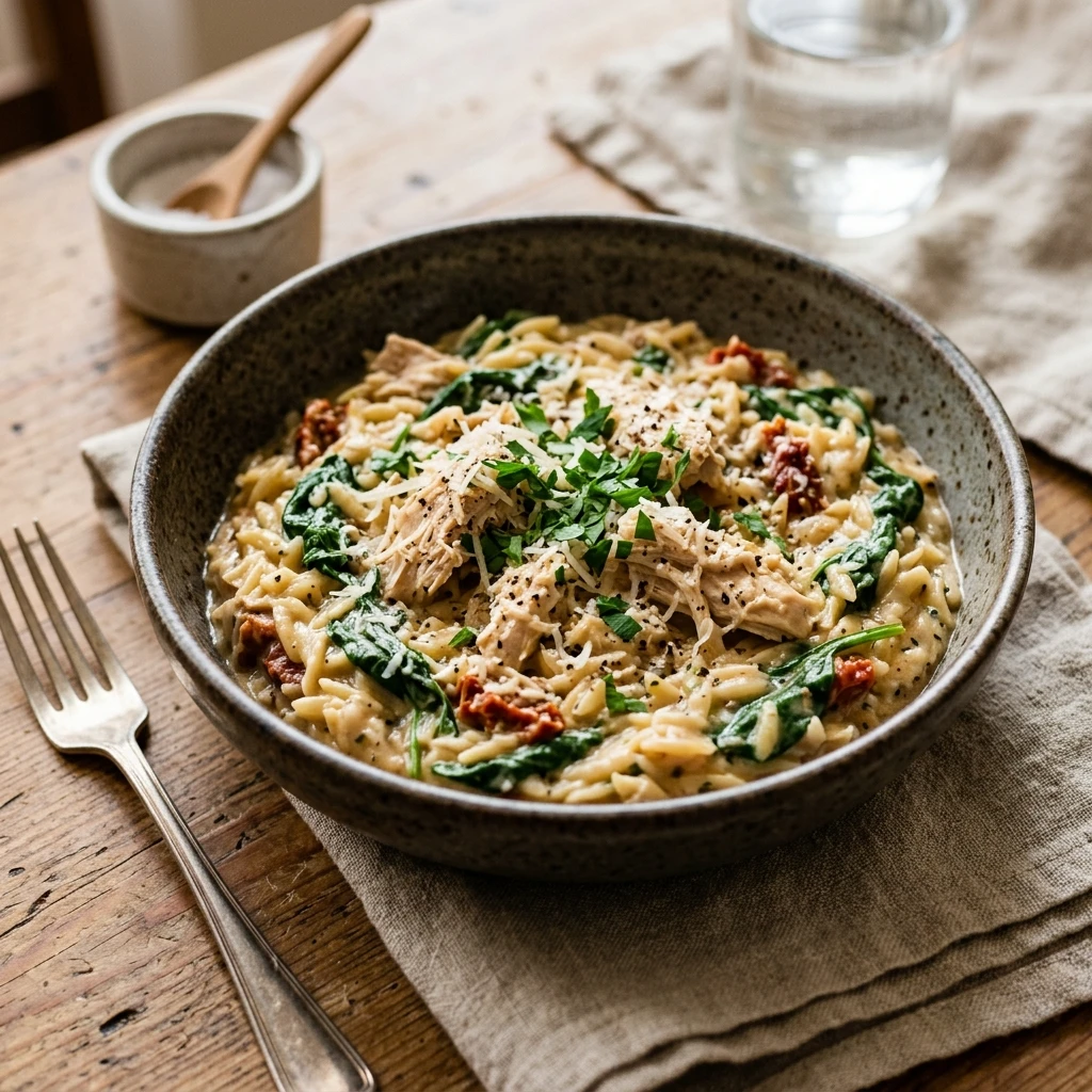 No Prep High Protein Chicken And Spinach Orzo Crockpot Under $20 Feeds A Crowd