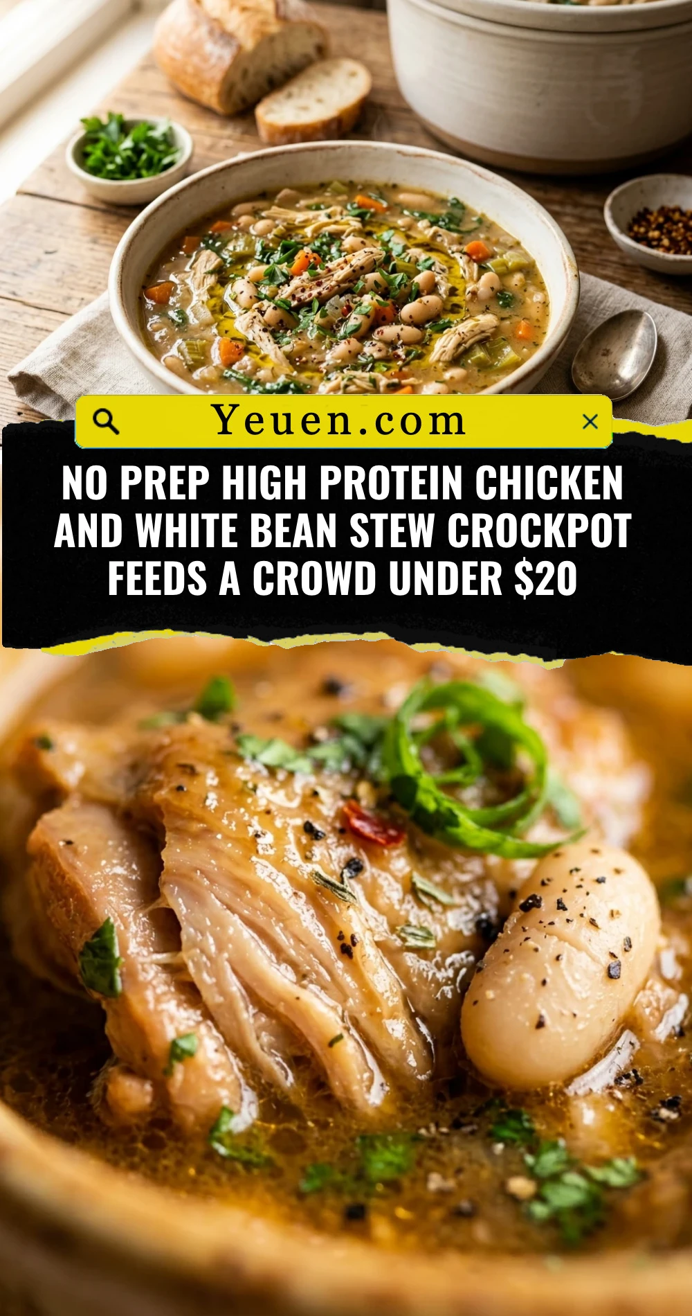 No Prep High Protein Chicken And White Bean Stew Crockpot Feeds A Crowd Under $20