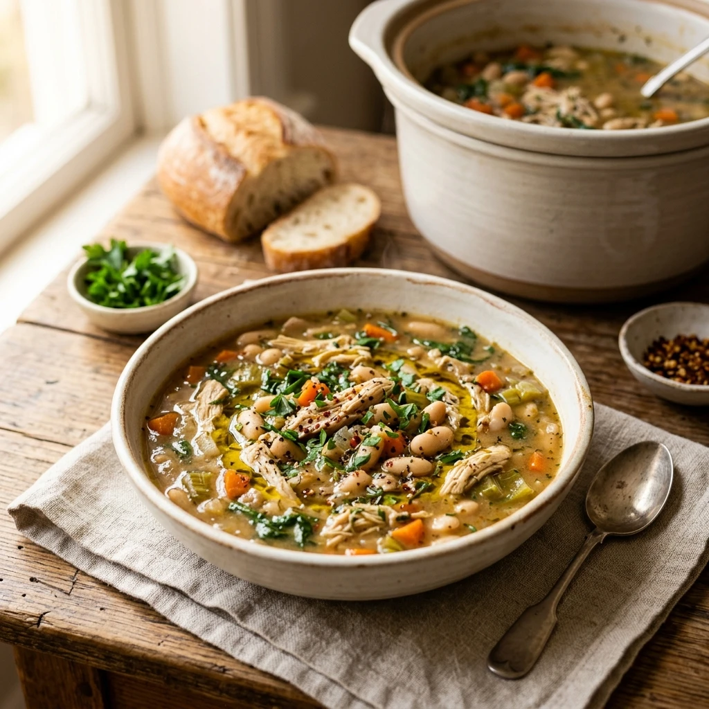 No Prep High Protein Chicken And White Bean Stew Crockpot Feeds A Crowd Under $20