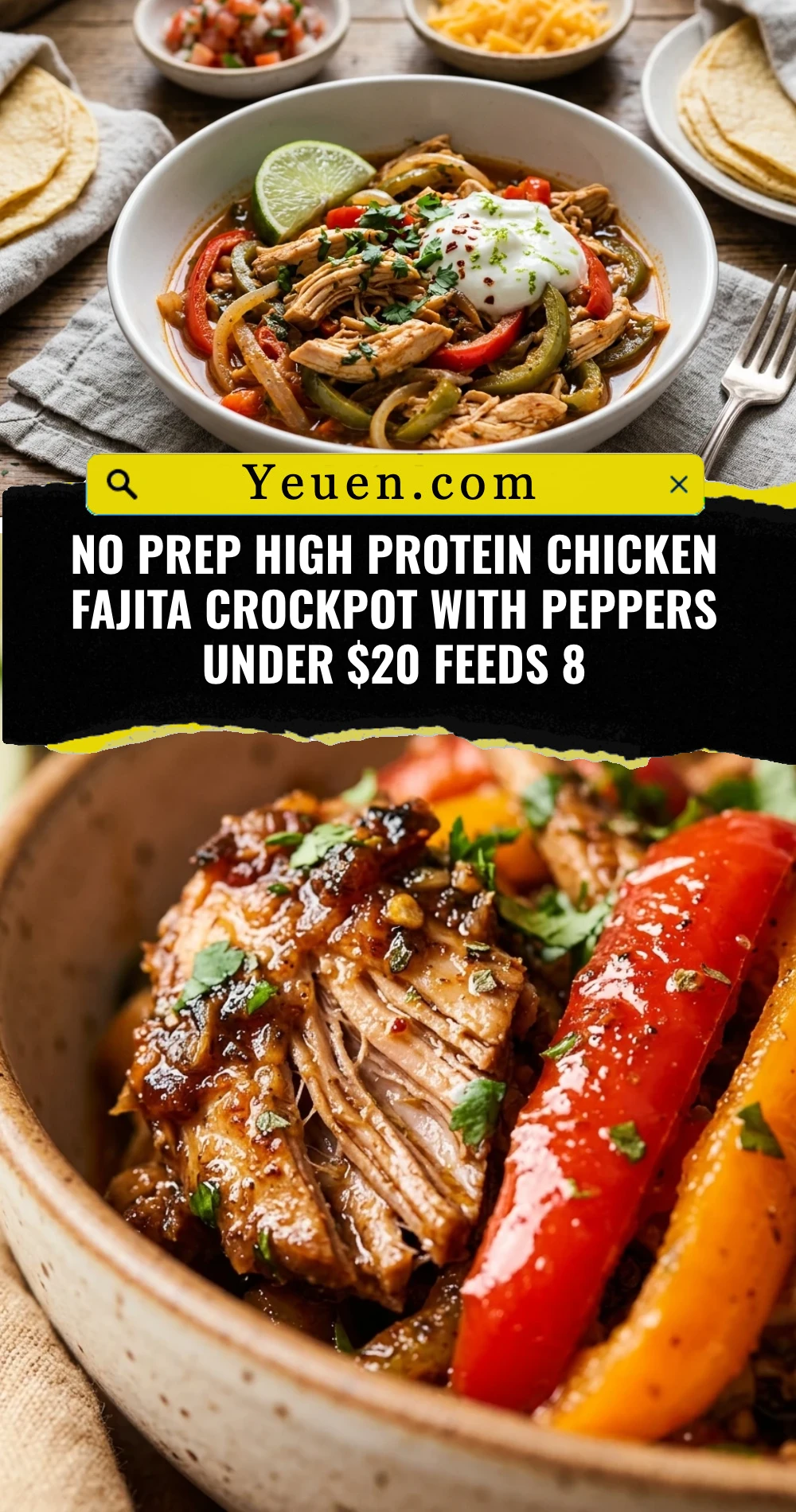 No Prep High Protein Chicken Fajita Crockpot With Peppers Under $20 Feeds 8