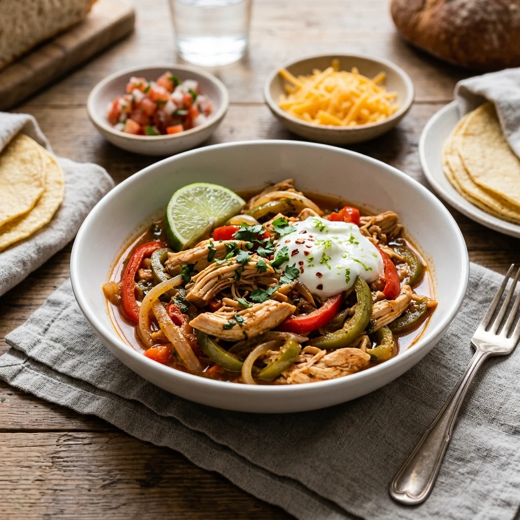 No Prep High Protein Chicken Fajita Crockpot With Peppers Under $20 Feeds 8