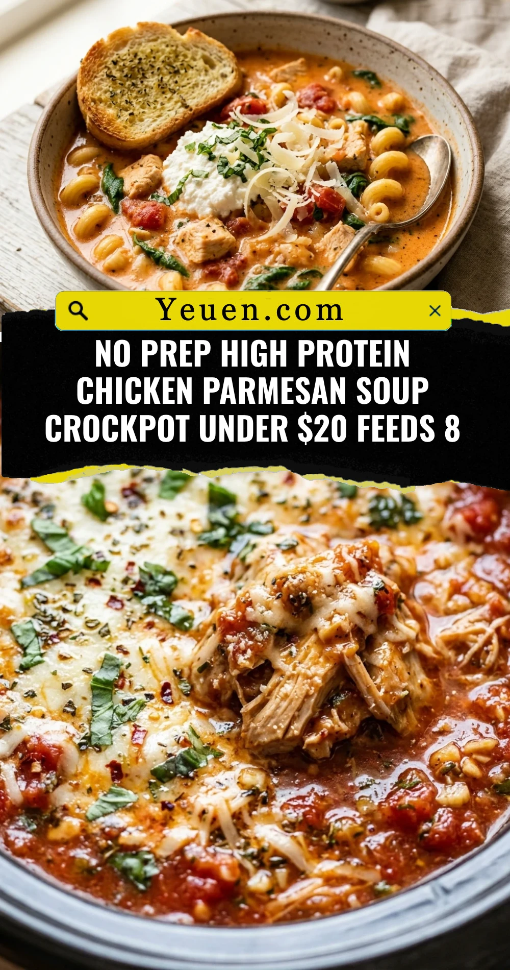 No Prep High Protein Chicken Parmesan Soup Crockpot Under $20 Feeds 8