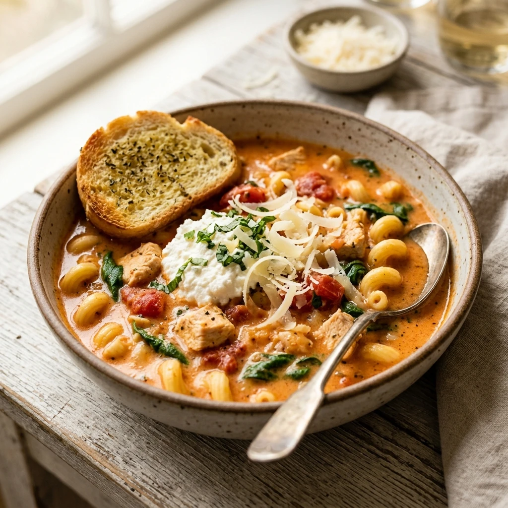 No Prep High Protein Chicken Parmesan Soup Crockpot Under $20 Feeds 8