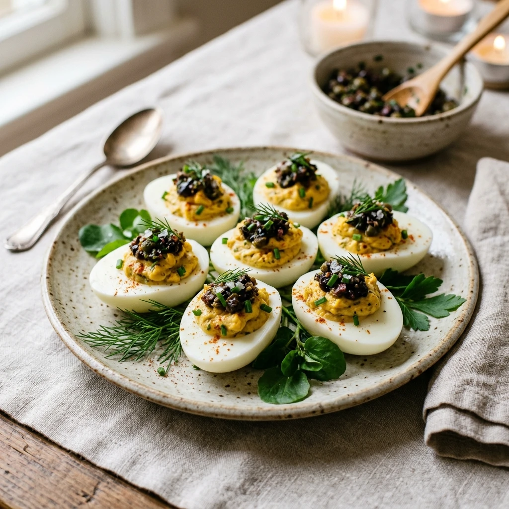 Olive Tapenade Deviled Eggs