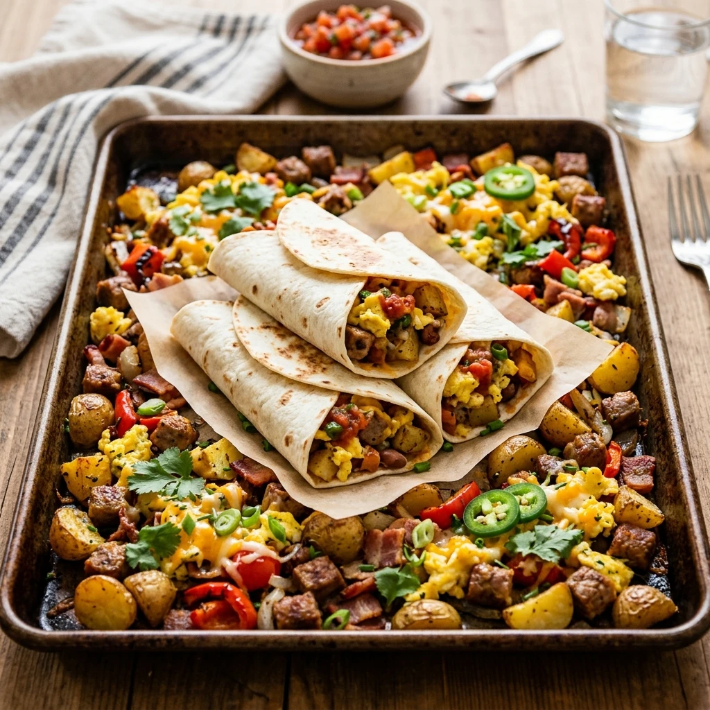 One Pan Big Batch Breakfast Burrito Sheet Pan