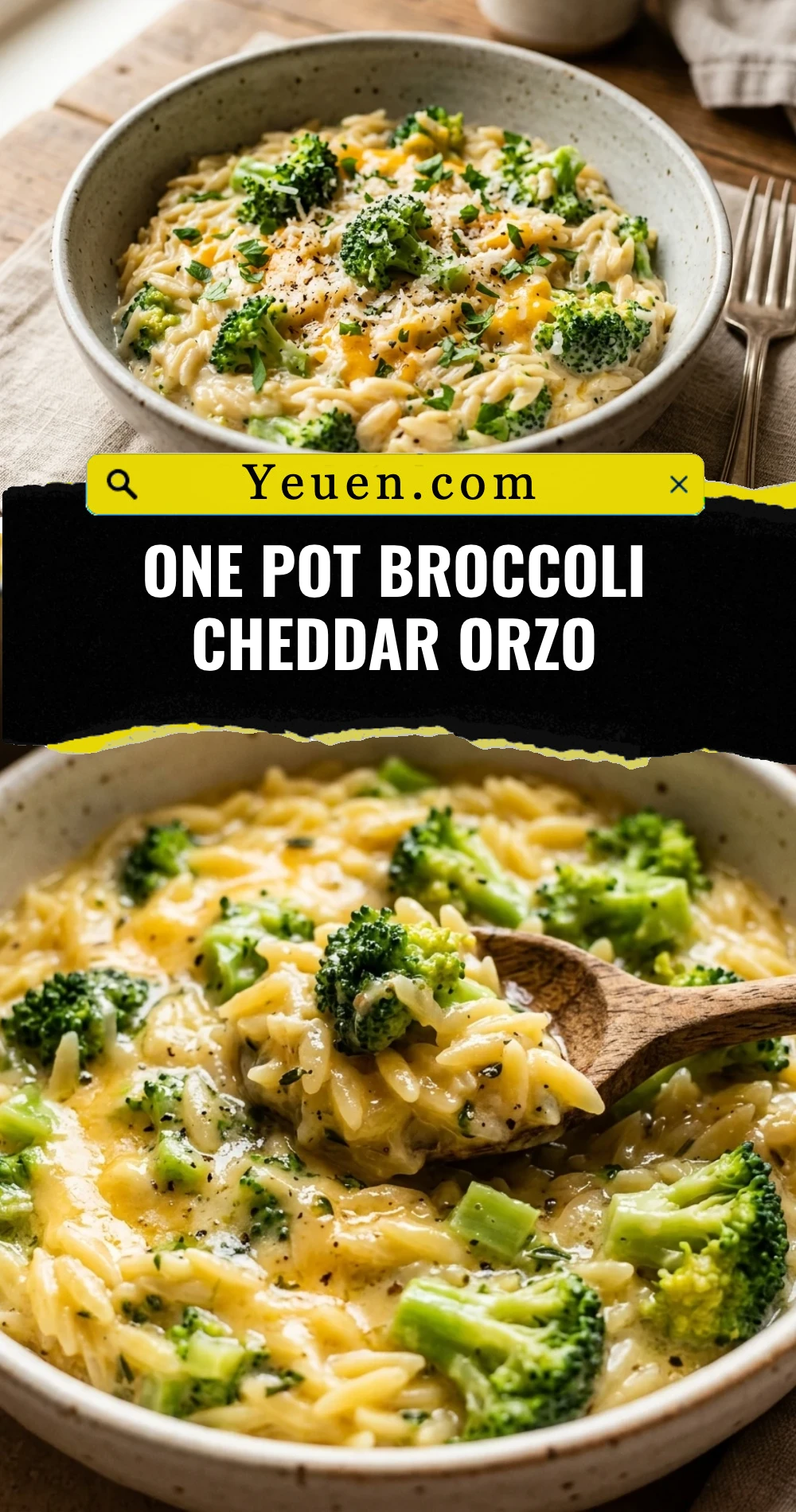 One Pot Broccoli Cheddar Orzo