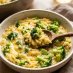 One Pot Broccoli Cheddar Orzo