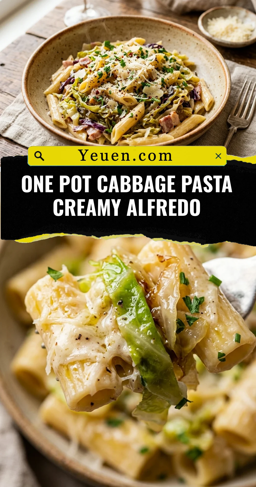 One Pot Cabbage Pasta Creamy Alfredo