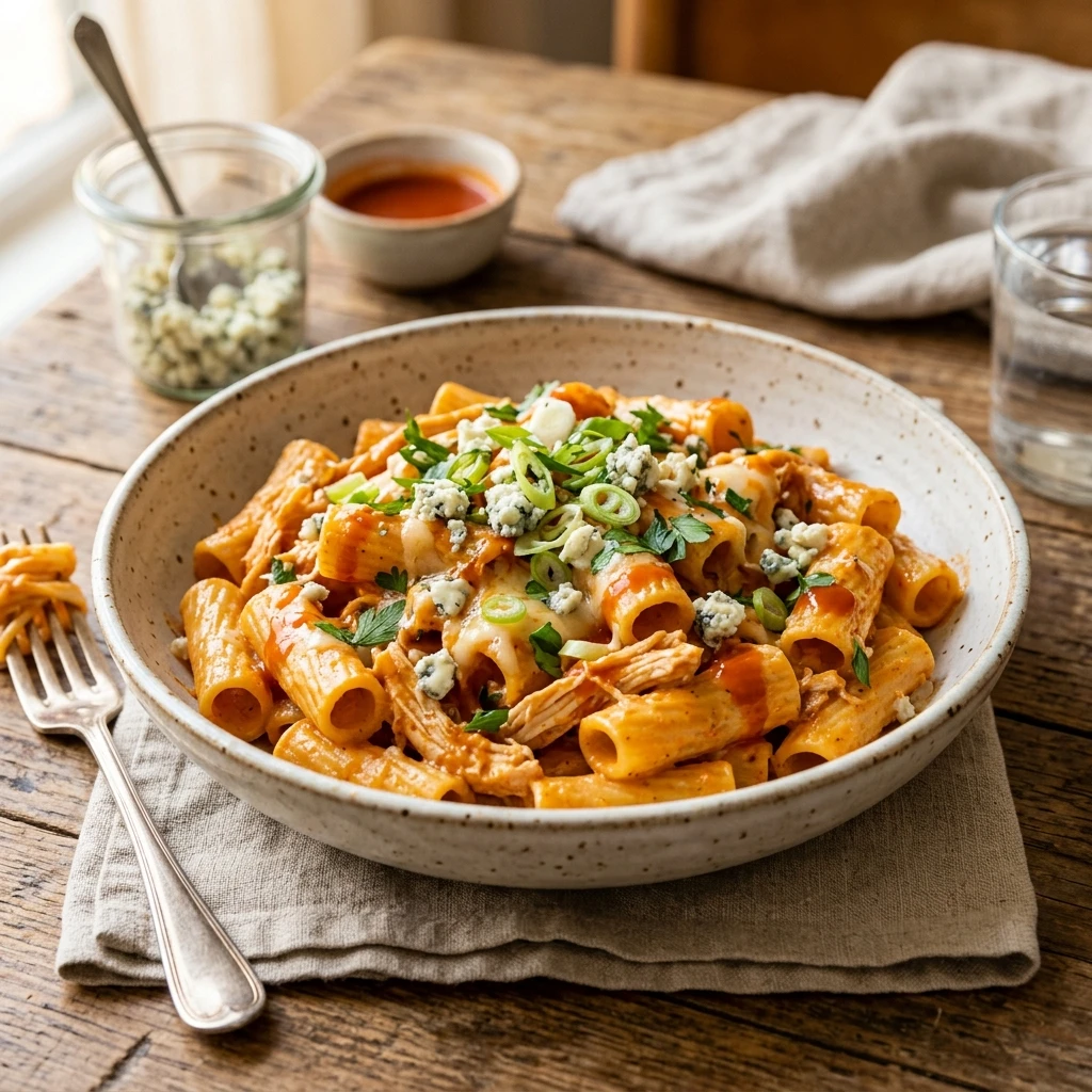 One-Pot Creamy Buffalo Chicken Pasta Spicy & Cheesy