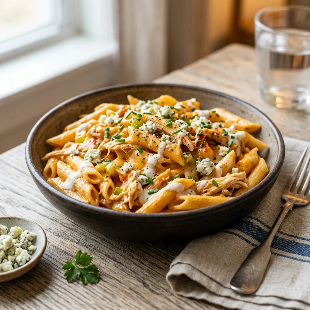 One-Pot Creamy Buffalo Chicken Pasta Spicy & Cheesy