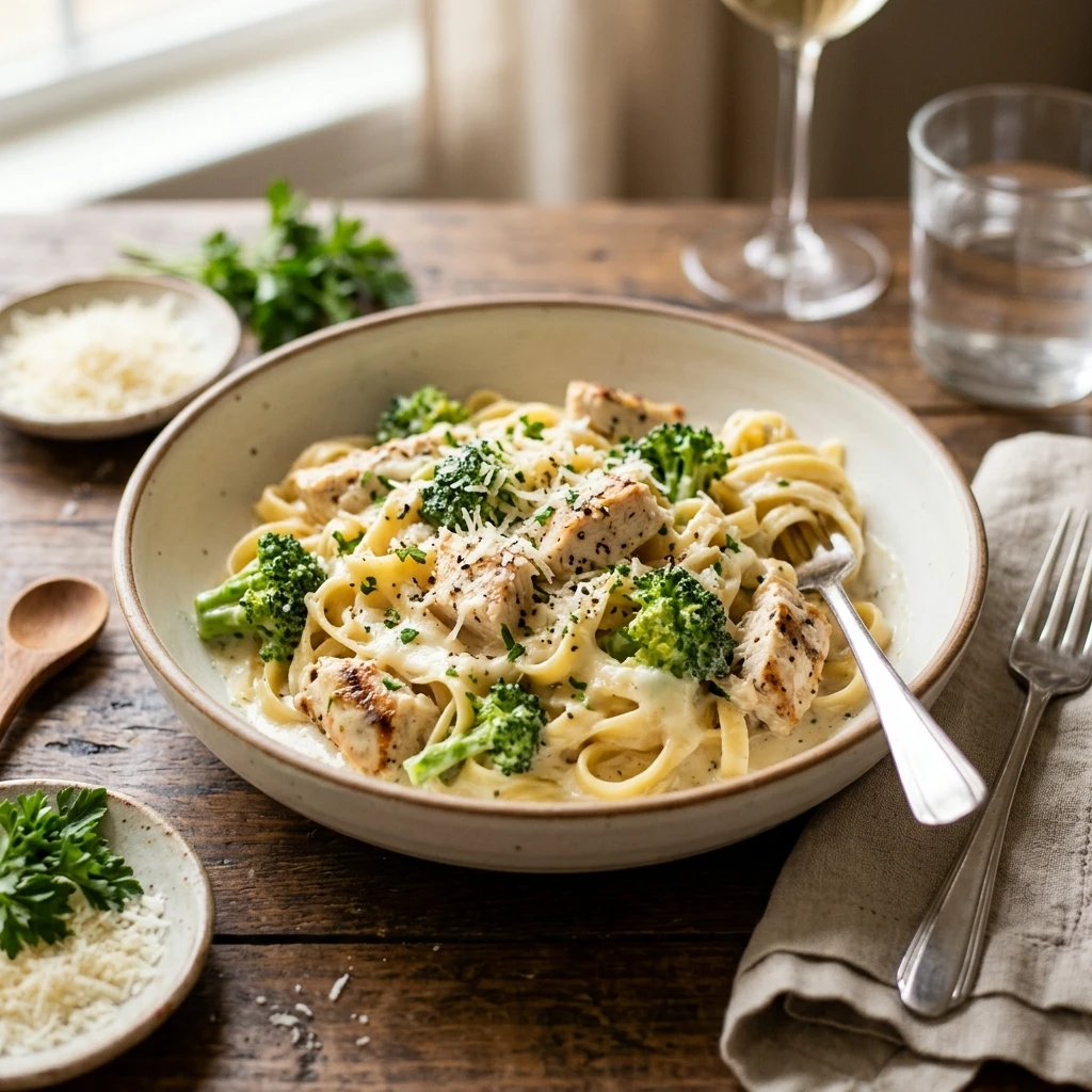 One Pot Creamy Chicken And Broccoli Alfredo 20 Minute Cheesy Weeknight