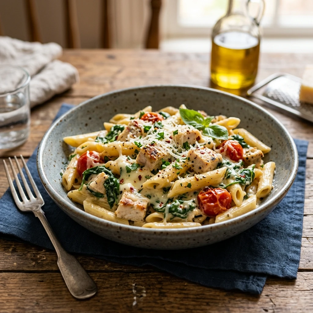 One Pot Creamy Chicken And Spinach Pasta 20 Minute Cheesy Weeknight Easy