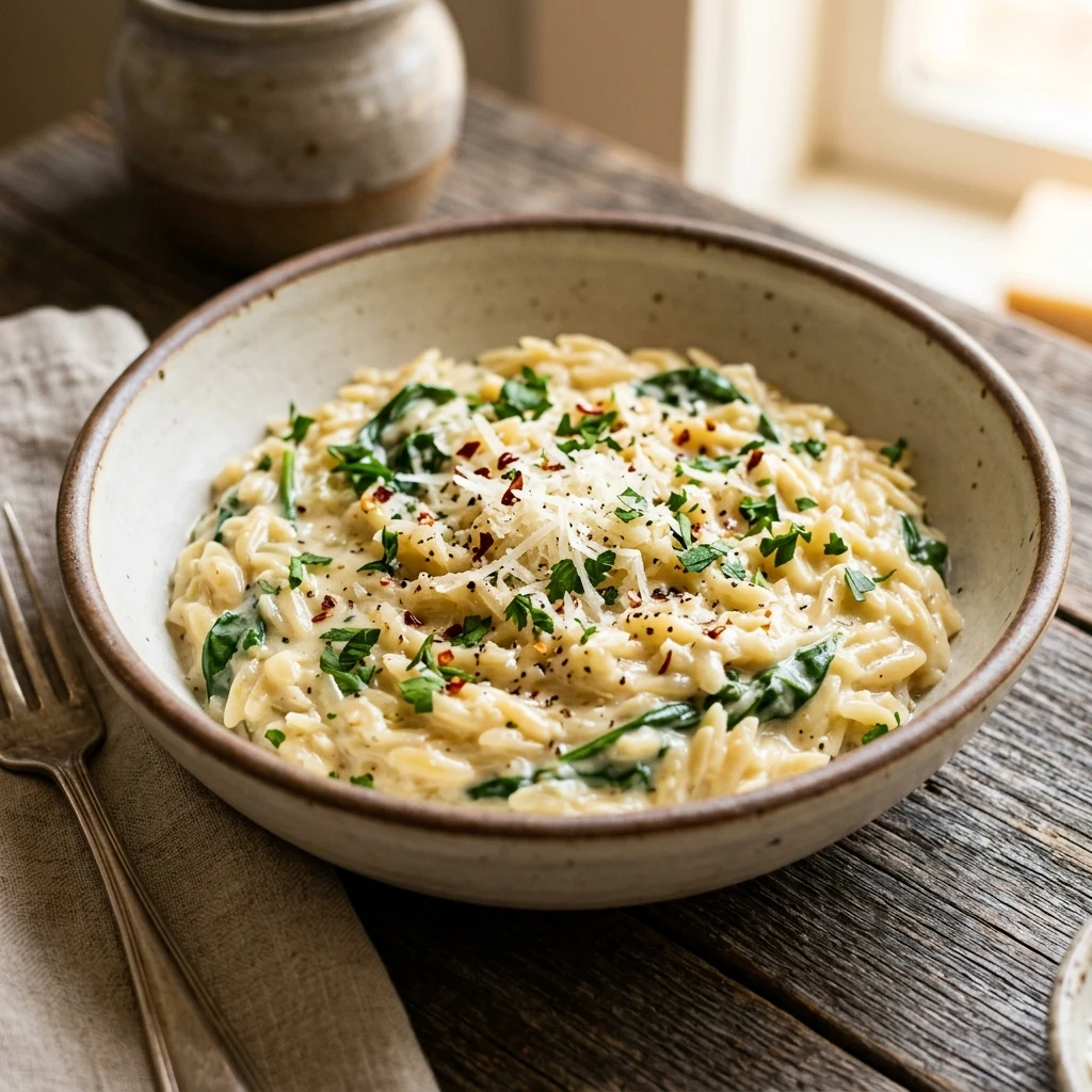 One-Pot Creamy Garlic Parmesan Orzo So Creamy