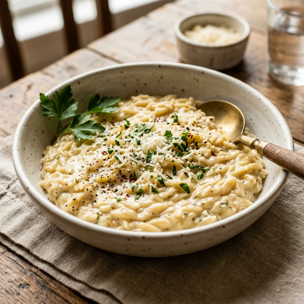 One-Pot Creamy Garlic Parmesan Orzo So Creamy