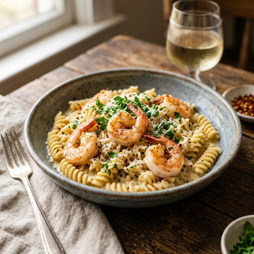 One-Pot Creamy Garlic Shrimp Pasta Ready In 15 Min