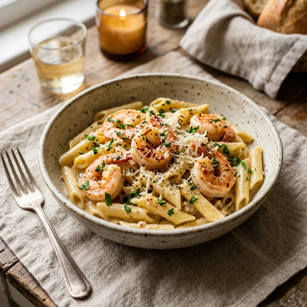 One-Pot Creamy Garlic Shrimp Pasta Ready In 15 Min