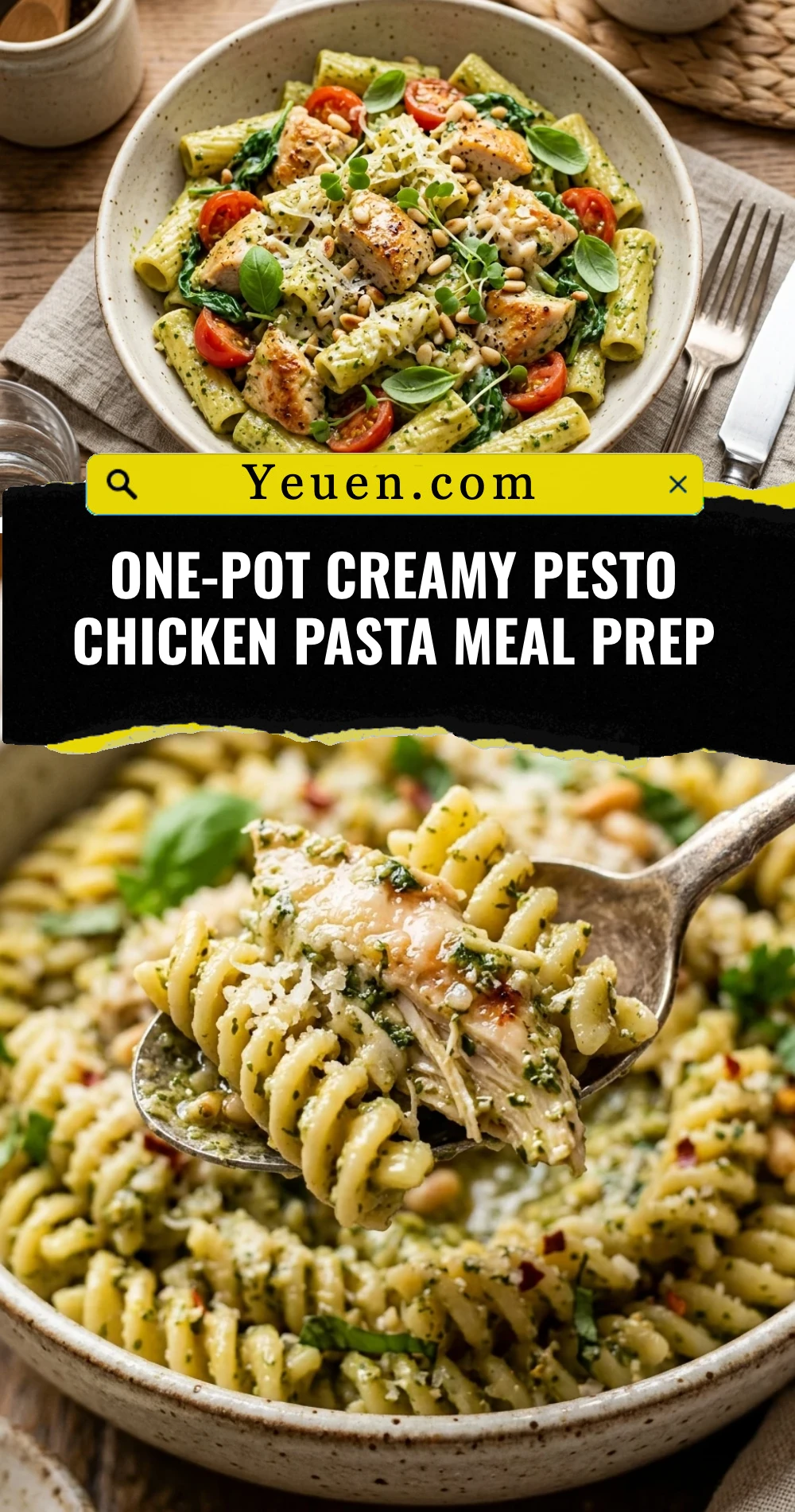 One-Pot Creamy Pesto Chicken Pasta Meal Prep