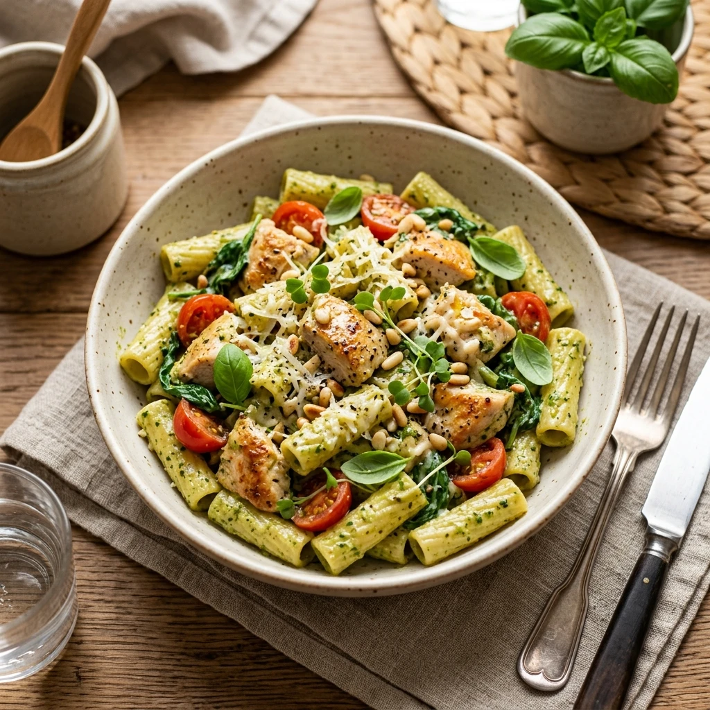 One-Pot Creamy Pesto Chicken Pasta Meal Prep
