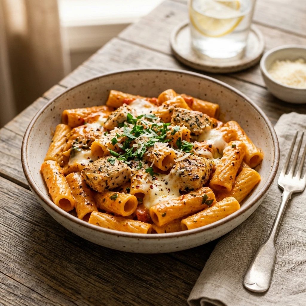 One Pot Creamy Roasted Red Pepper Chicken Pasta 20 Minute Cheesy Easy
