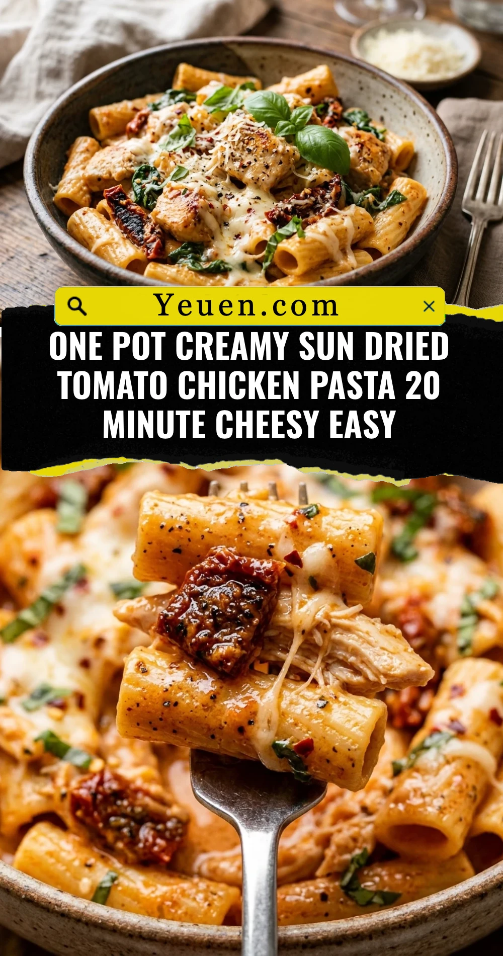 One Pot Creamy Sun Dried Tomato Chicken Pasta 20 Minute Cheesy Easy