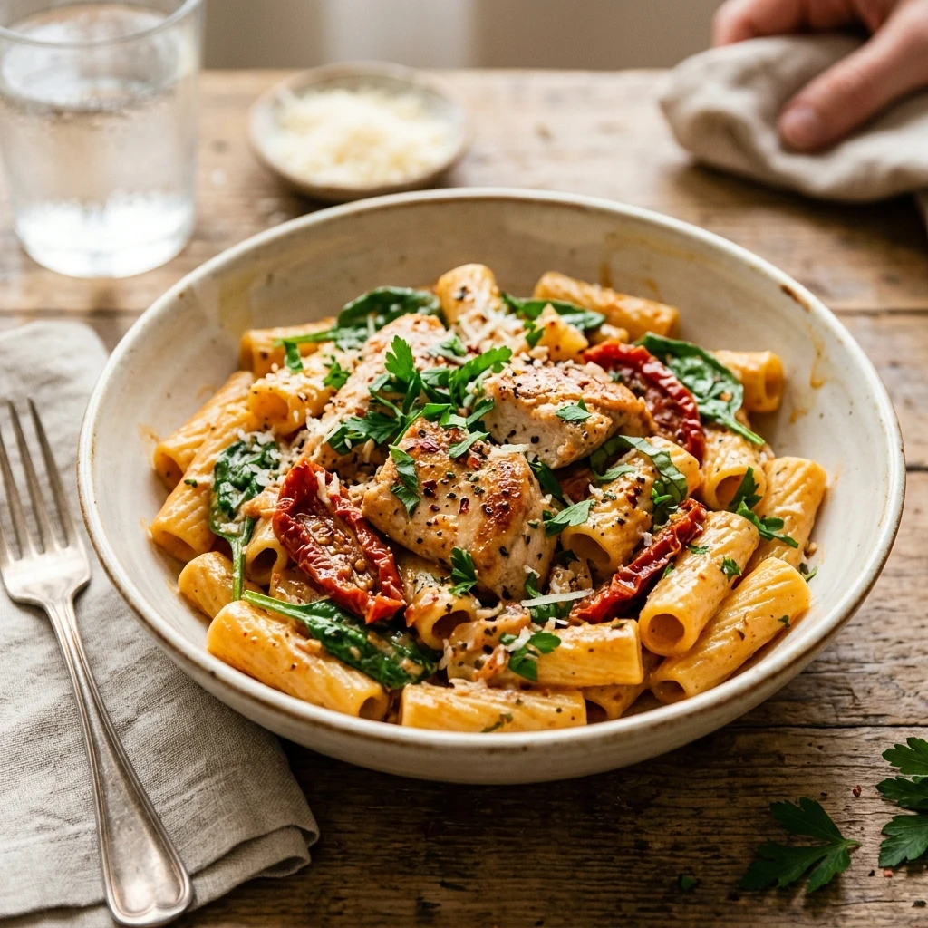 One-Pot Creamy Sun-Dried Tomato Chicken Pasta