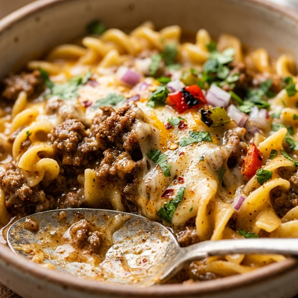 One-Pot Creamy Taco Noodles Ground Beef Cheesy