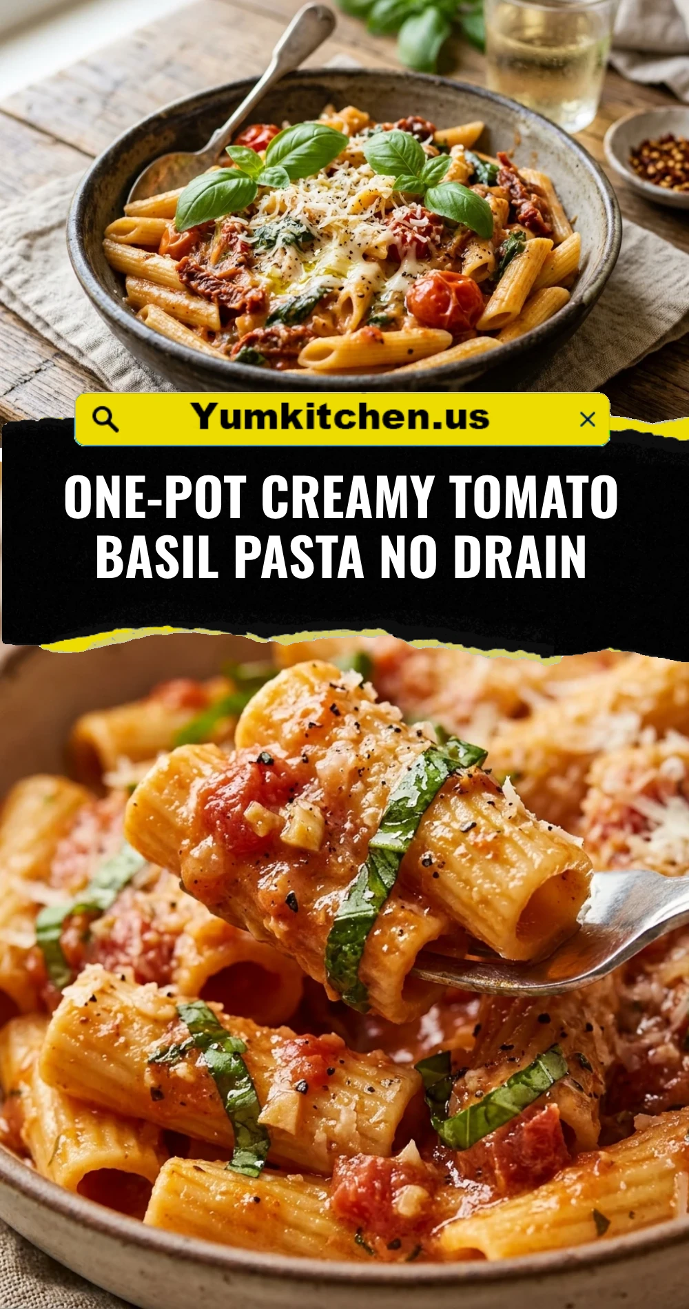 One-Pot Creamy Tomato Basil Pasta No Drain
