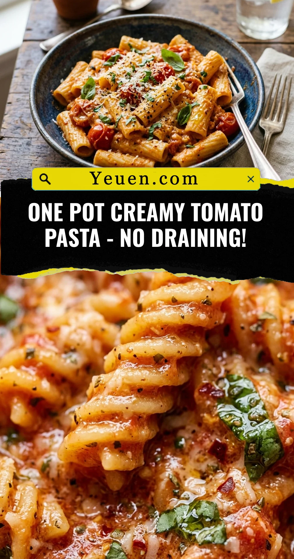 One Pot Creamy Tomato Pasta - No Draining!
