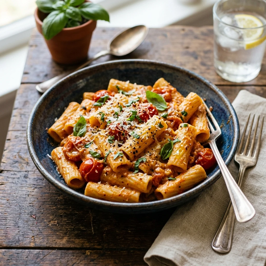 One Pot Creamy Tomato Pasta - No Draining!