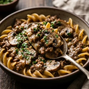 One-Pot Ground Beef And Mushroom Stroganoff Creamy