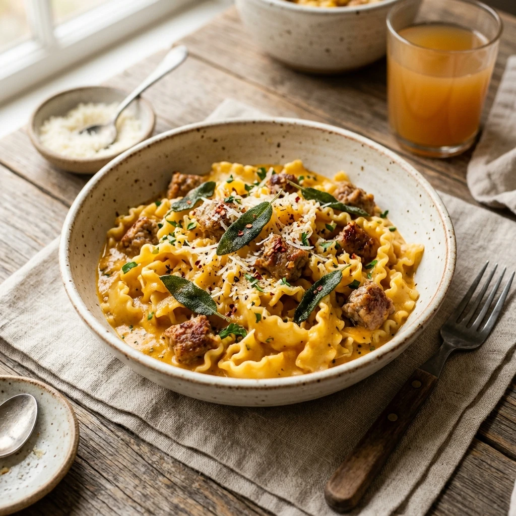 One Pot Pumpkin Pasta With Sausage And Sage Fall Dinner Easy