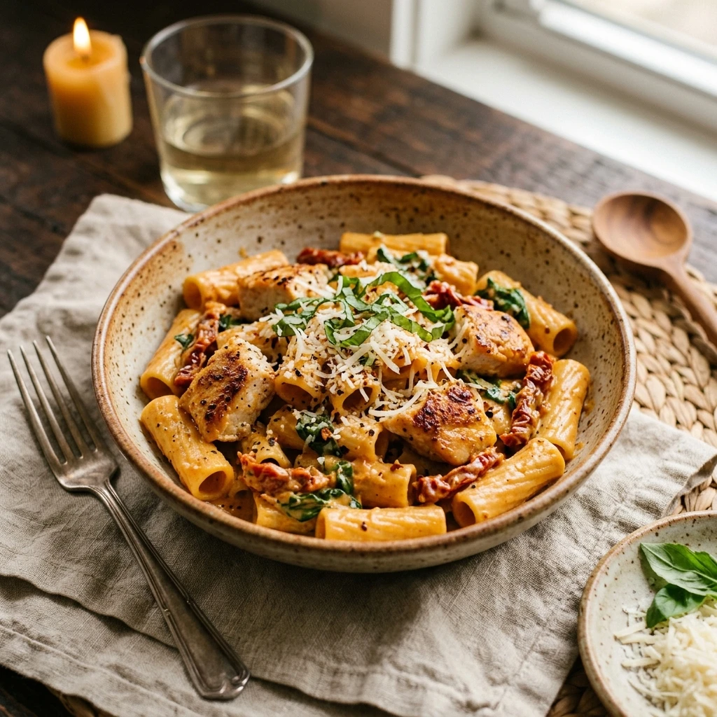 One-Pot Sun-Dried Tomato Chicken Pasta Creamy