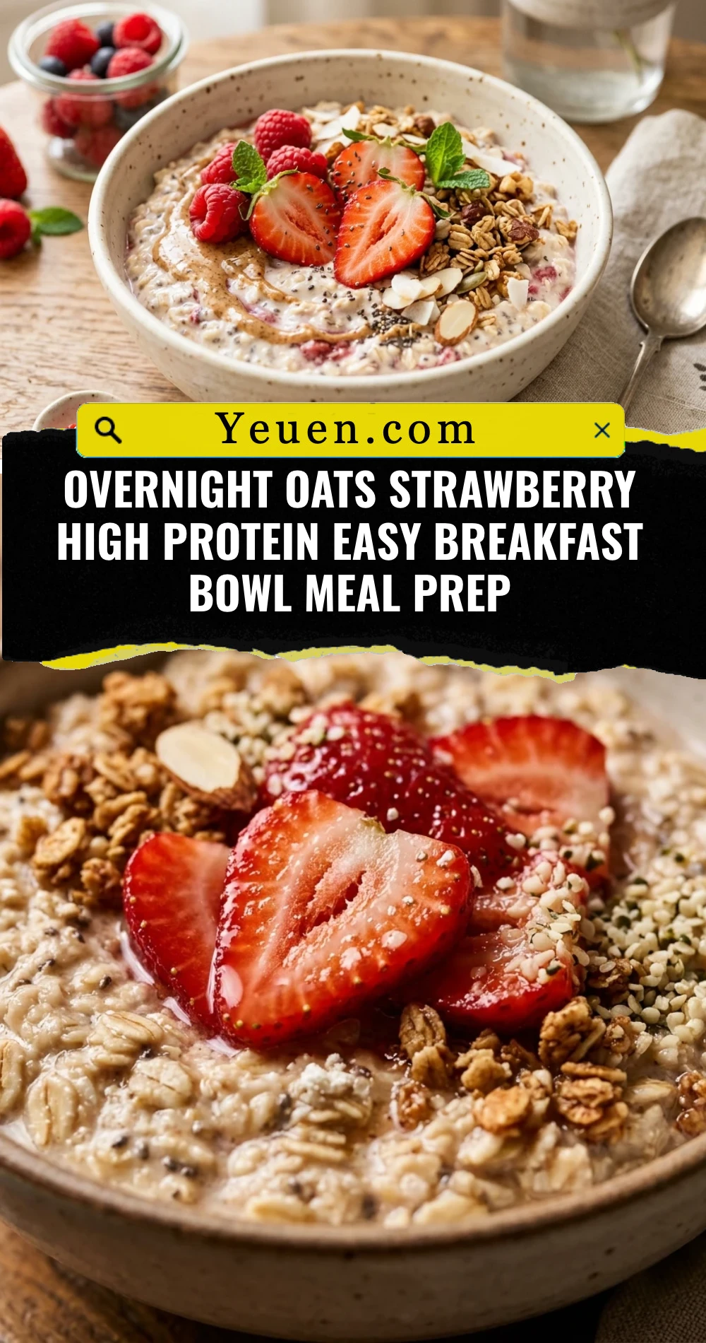 Overnight Oats Strawberry High Protein Easy Breakfast Bowl Meal Prep