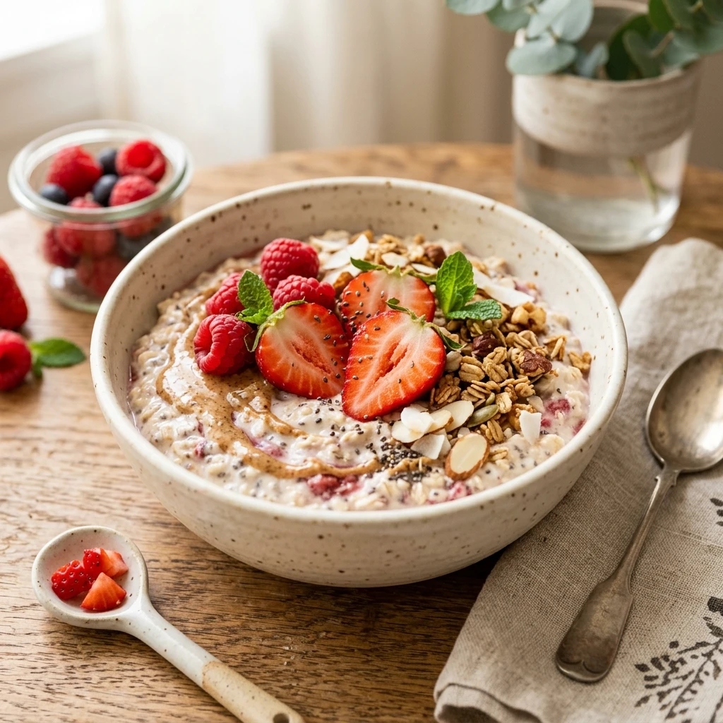 Overnight Oats Strawberry High Protein Easy Breakfast Bowl Meal Prep