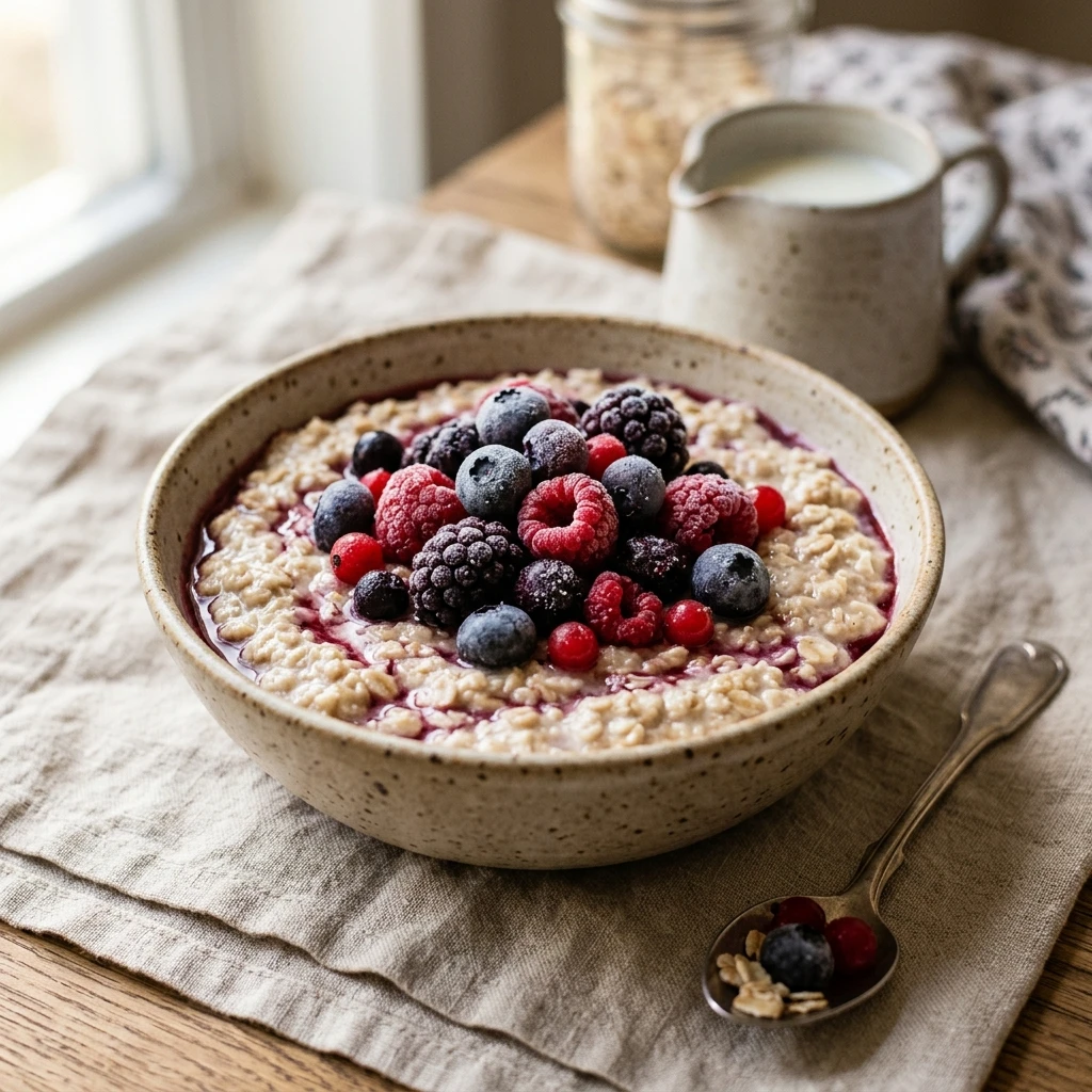 Overnight Oats With Frozen Berries 3 Ingredients