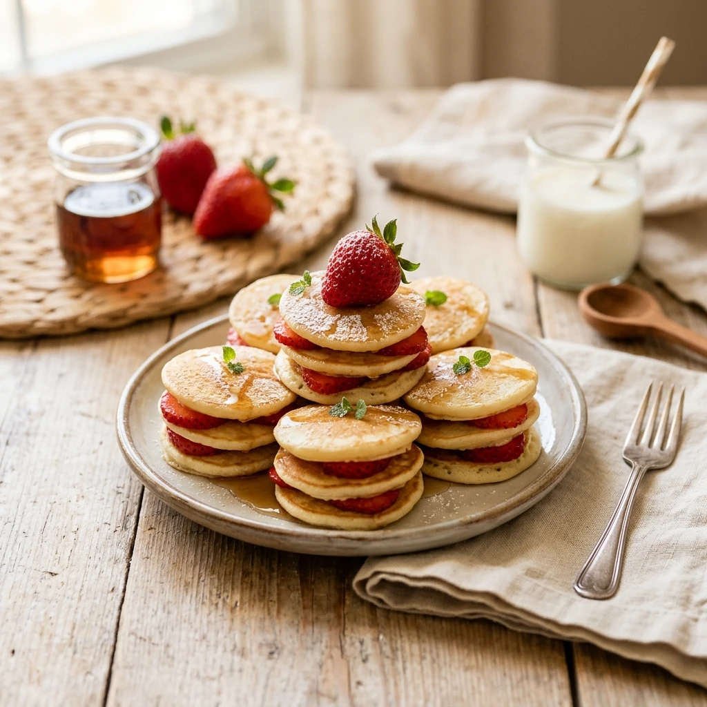 Pancake Bites Strawberry Minis Kids Meal Prep Easy Fluffy Stacks