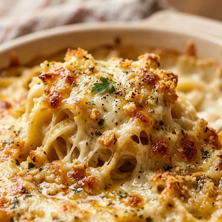 Pasta Alfredo Casserole Cheesy Baked Garlic Bread Top