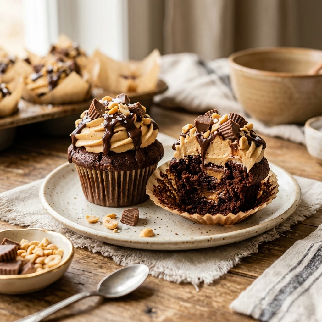 Peanut Butter Cup Chocolate Muffins