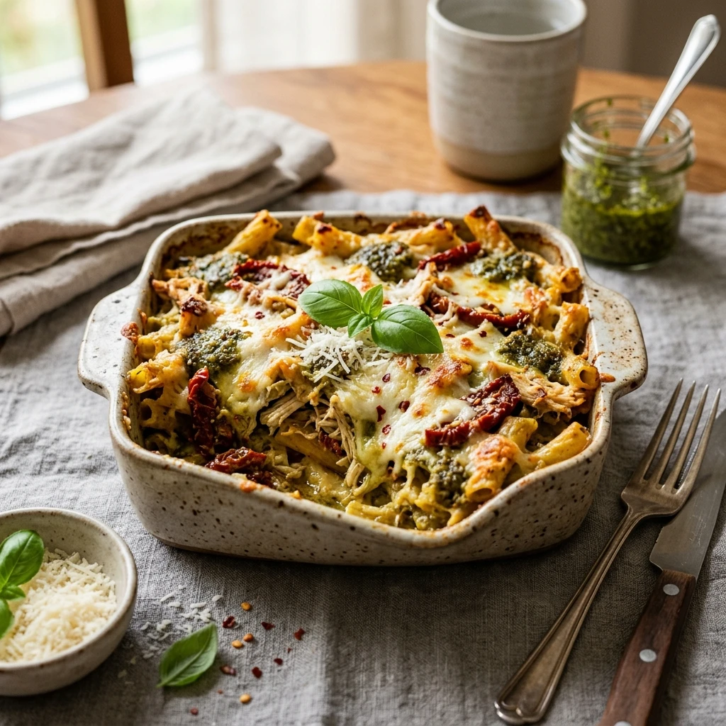 Pesto Chicken And Sun Dried Tomato Baked Ziti