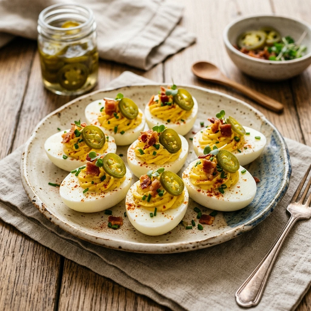 Pickled Jalapeño Deviled Eggs Spicy