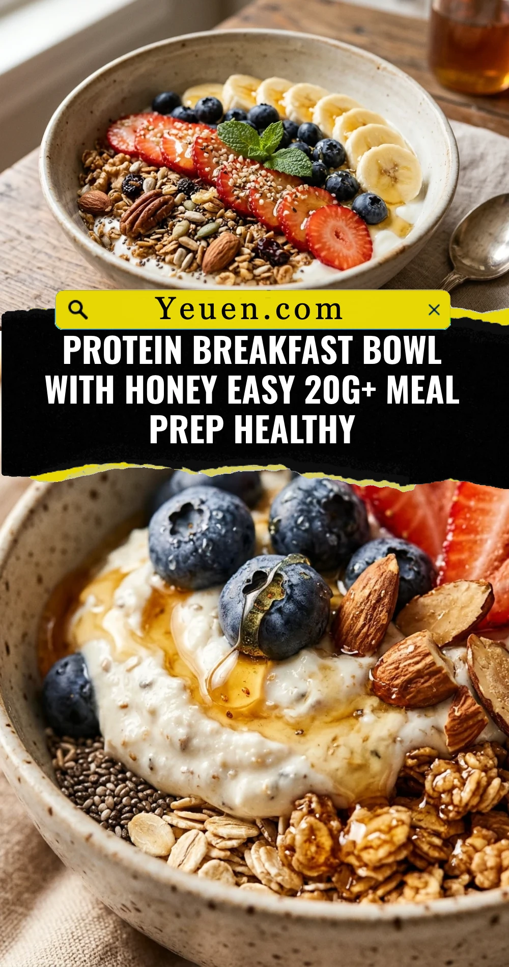 Protein Breakfast Bowl With Honey Easy 20g+ Meal Prep Healthy