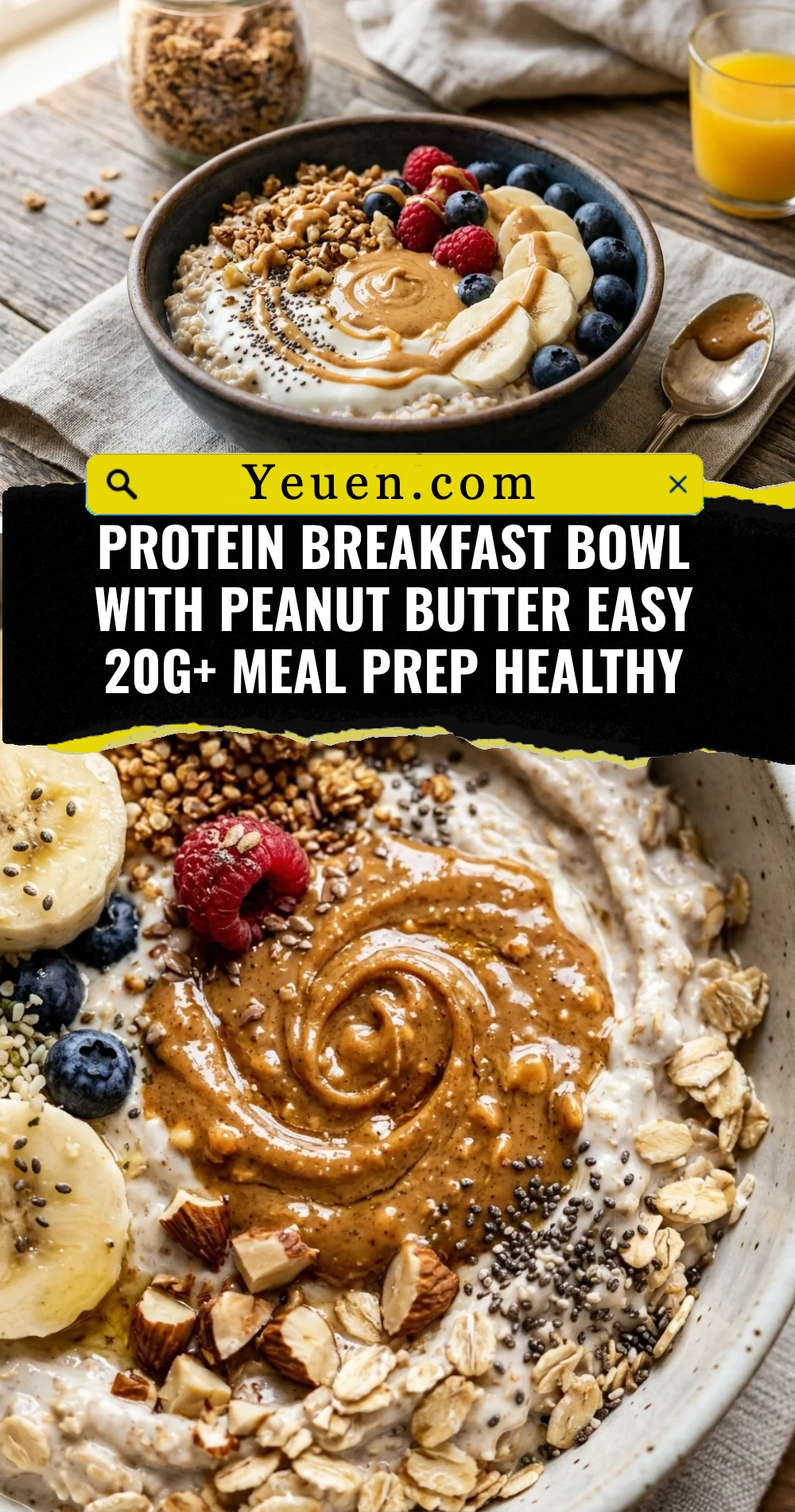 Protein Breakfast Bowl With Peanut Butter Easy 20g+ Meal Prep Healthy