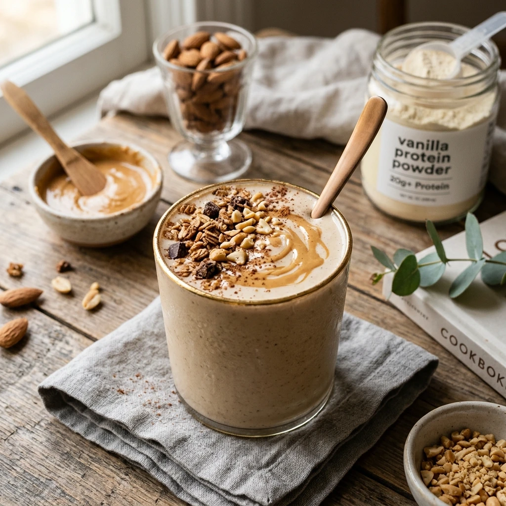 Protein Shake Recipe Peanut Butter Thick Creamy 20g+ Easy Homemade