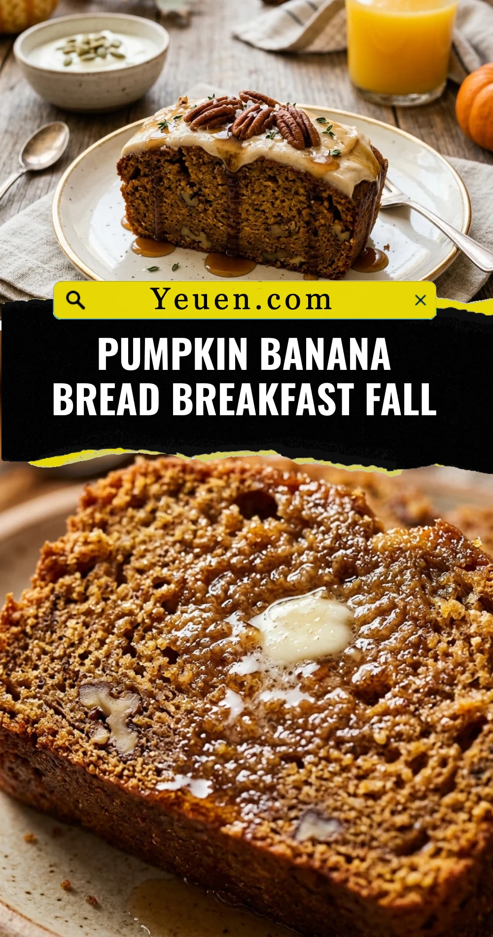 Pumpkin Banana Bread Breakfast Fall