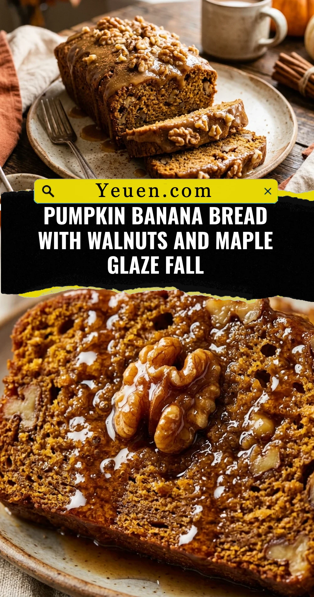 Pumpkin Banana Bread With Walnuts And Maple Glaze Fall
