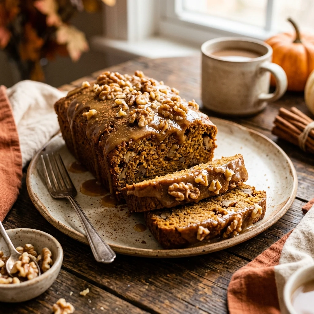 Pumpkin Banana Bread With Walnuts And Maple Glaze Fall