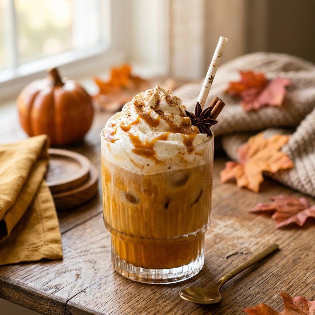 Pumpkin Caramel Iced Coffee With Whipped Cream Fall Drinks