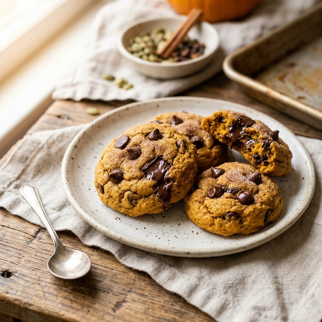Pumpkin Chocolate Chip Cookies Soft Fall Desserts Viral Baking Easy